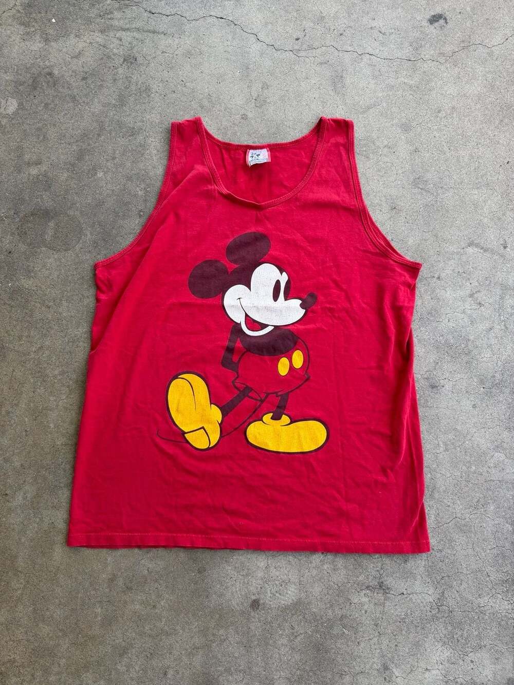 Vintage Mickey Mouse Disney Designs Graphic Tank Top Red Made in USA